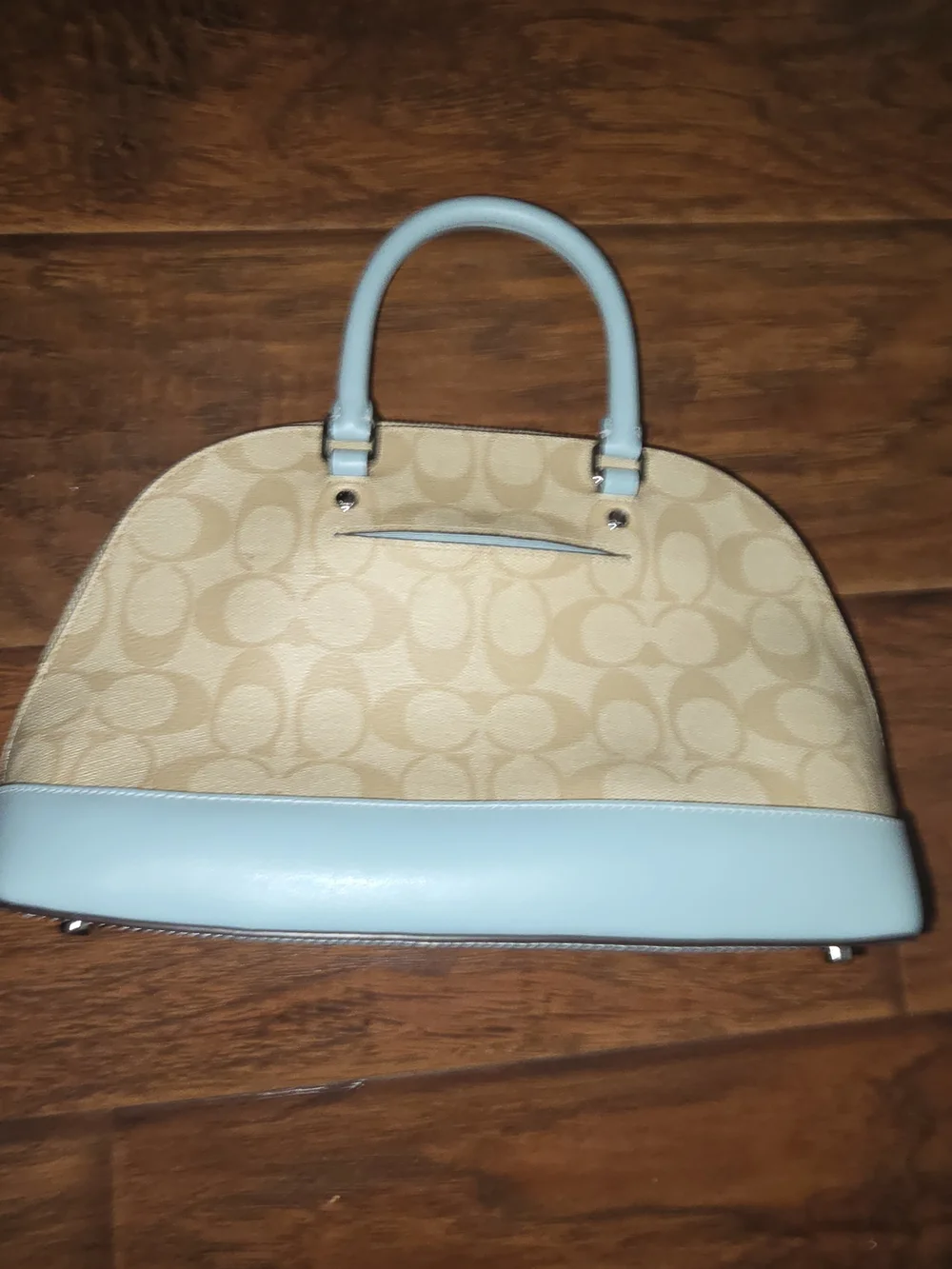 Coach Signature Dome Satchel in Light Blue and Beige